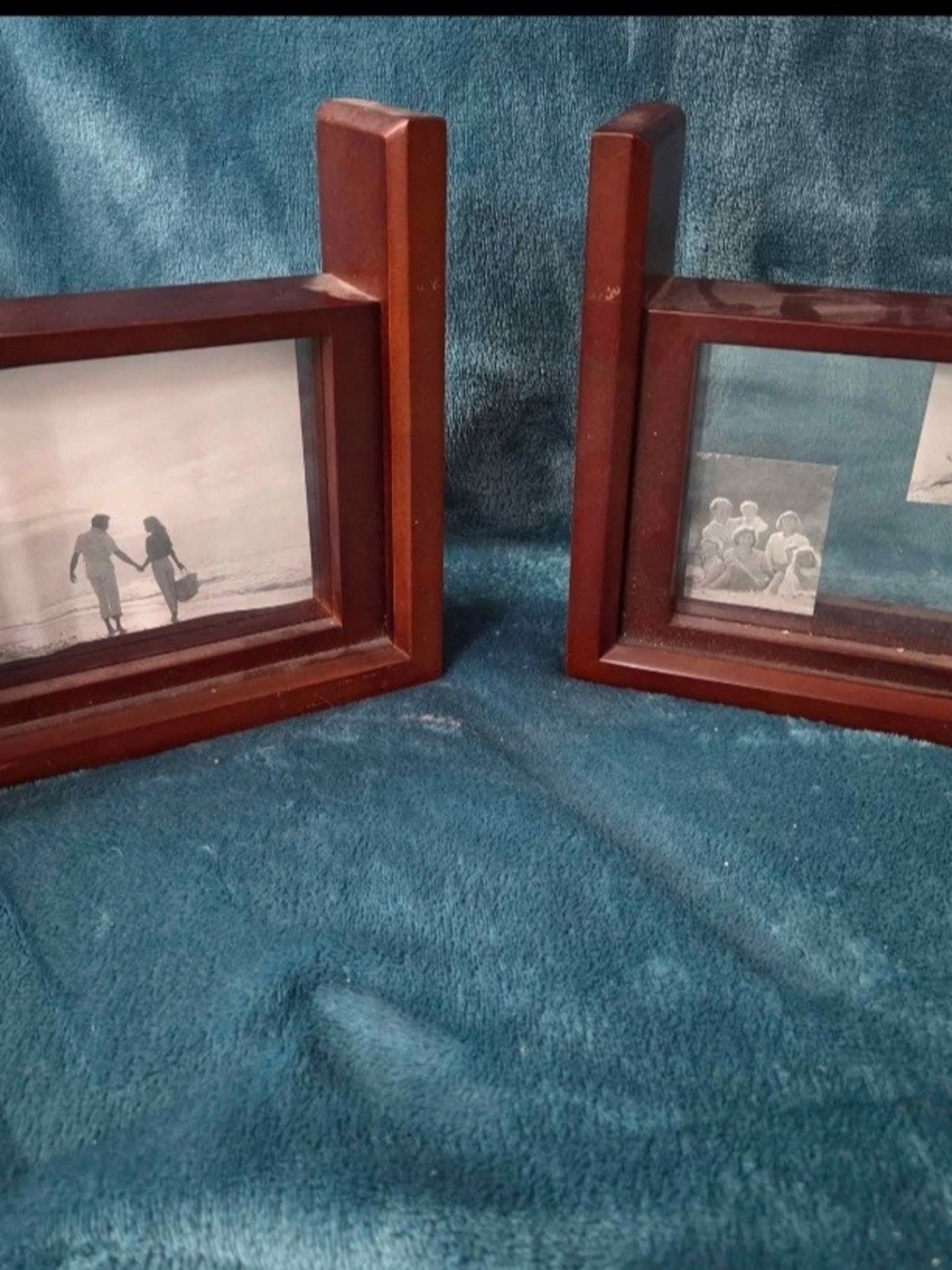 Classic Cherry Wood Double Picture Frame Bookends - Home Accents